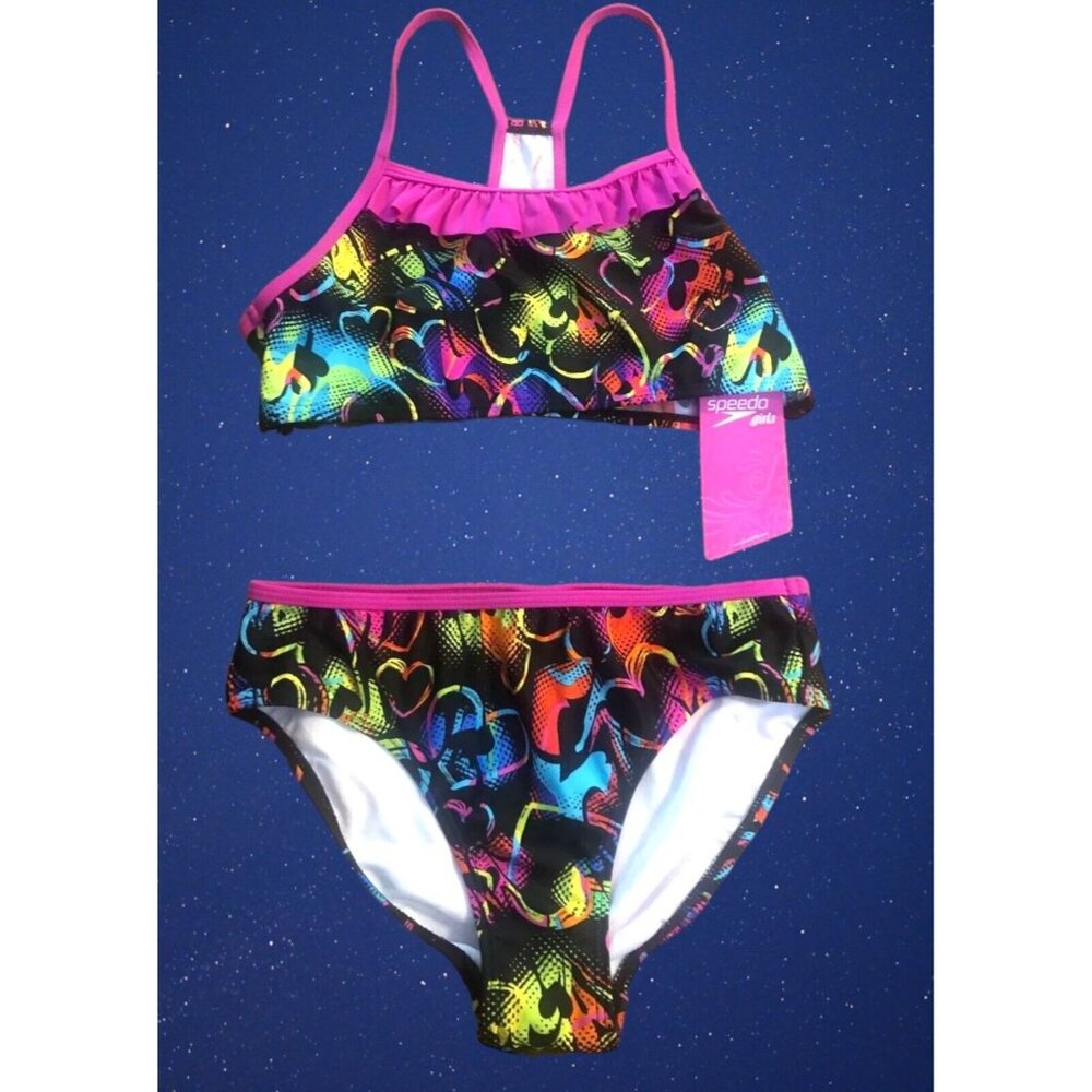 NEW SPEEDO-SZ: 14 Girls Bikini 2-PC Swim/Bathing Suit W/ Hearts